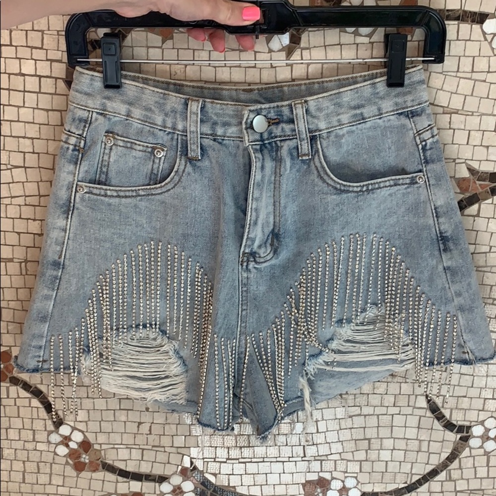 Crystal fray cutoff shorts - balmain-style size M